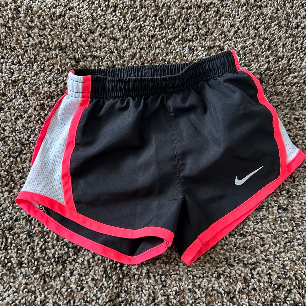 Girls 2t dri-fit running shorts, black and pink.